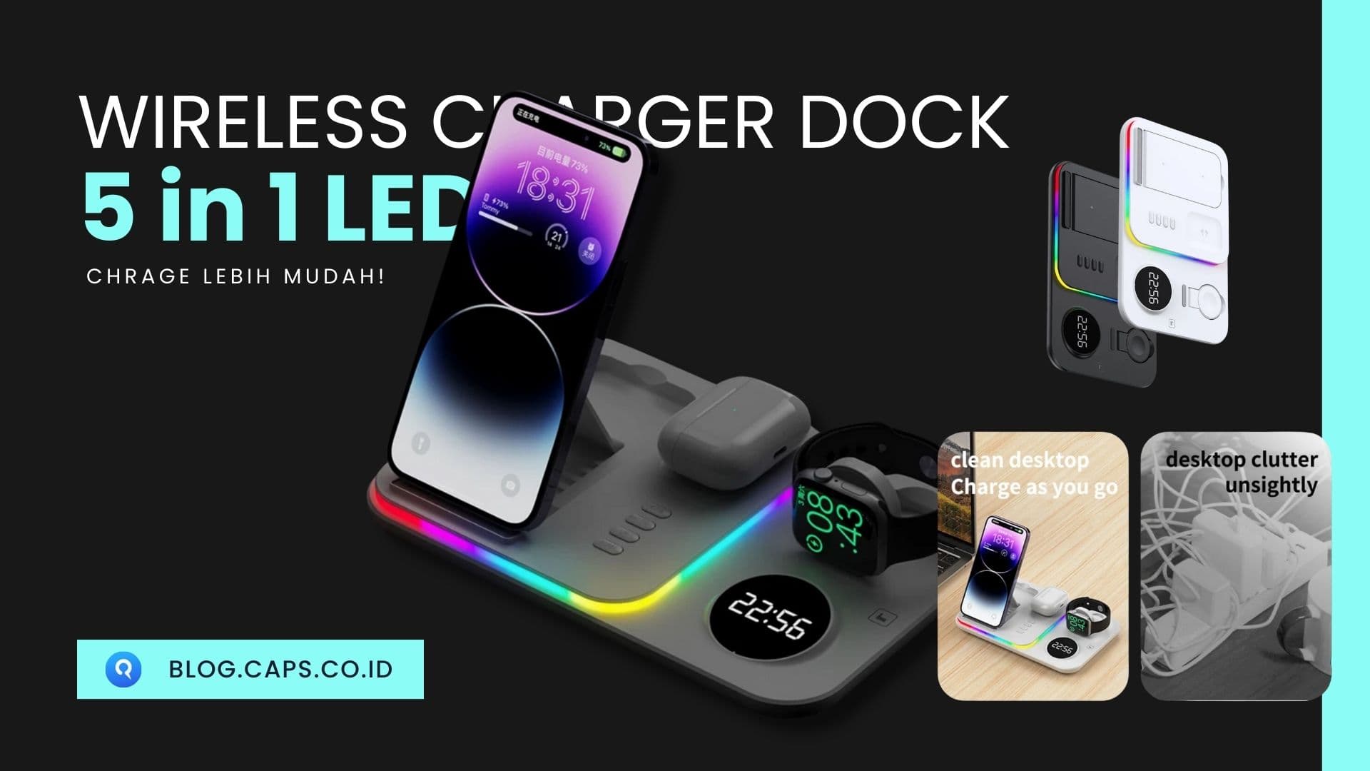 Wireless Charger Dock LED 5 In 1 | Jangan Biarkan Baterai Habis Lagi!